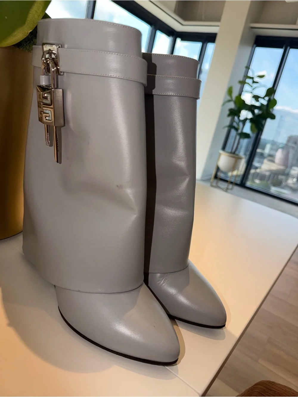 Givenchy Pointed Toe Mid-Calf Boots in Light Gray
